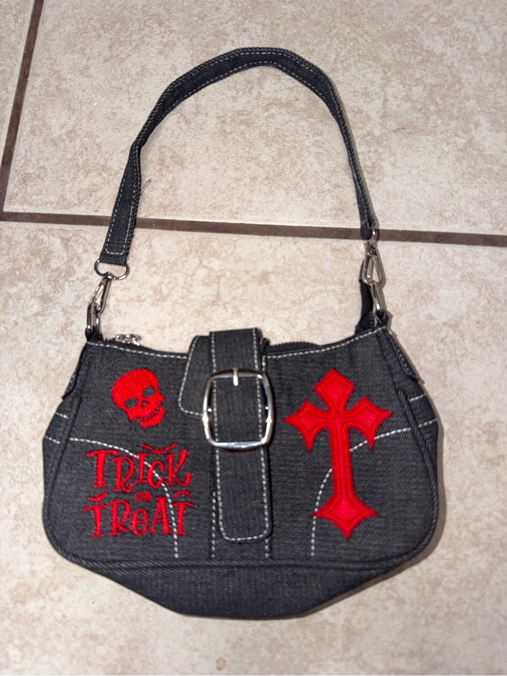Goth Trick or Treat Skull Cross Mini Shoulder Bag Halloween Purse Y2K Emo